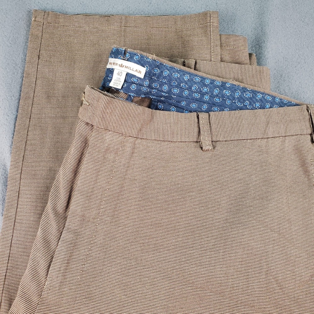 Peter Millar Mens 40(38) x 29 Brown Striped Casual Pants Flat Front